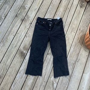 Ribcage Crop Flare Jeans | Faded Black Raw Hem
